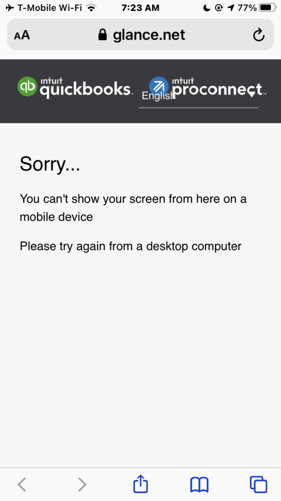 Glance.Intuit it not compatible with Mobile devices