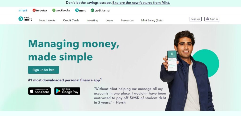 Mint Budgeting App Website